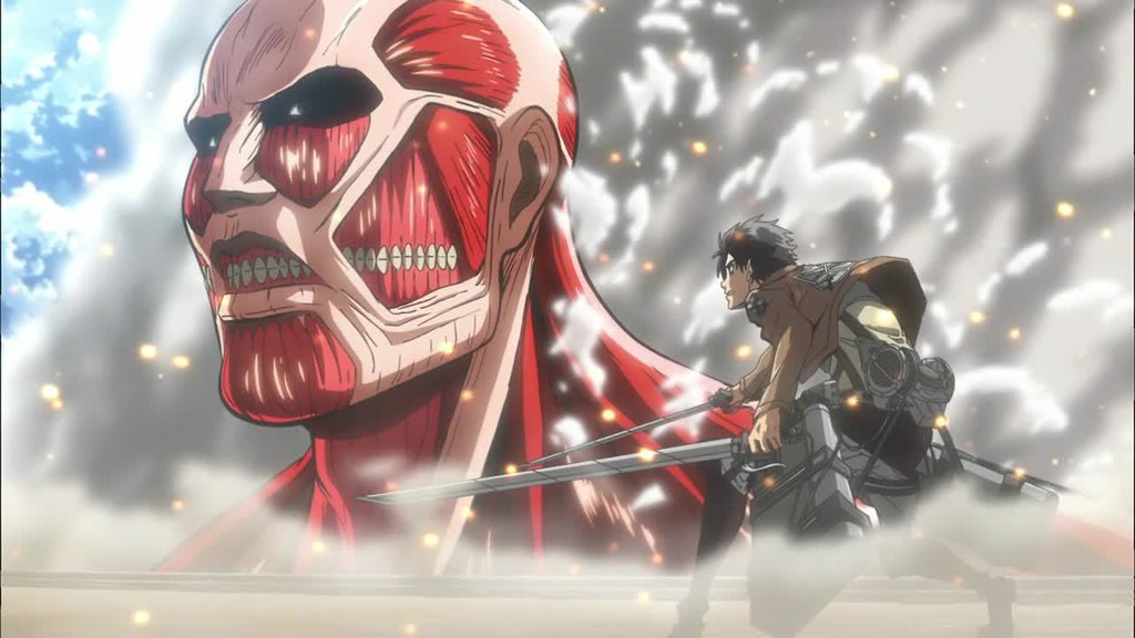 Eren facing a titan